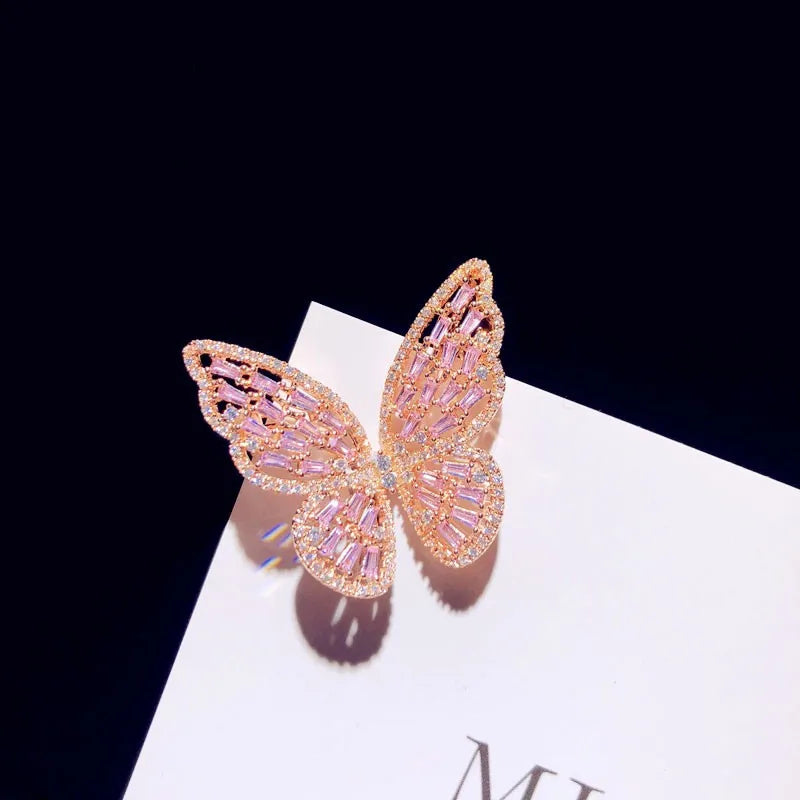 Broche Papillon Argent 925 Zircons Cubiques Rose Violet – Bijou Fin Ajouré Luxe Femme