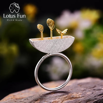 Bague Argent 925 Sterling Jardin Floral - Bijou Femme Ajustable Fait Main