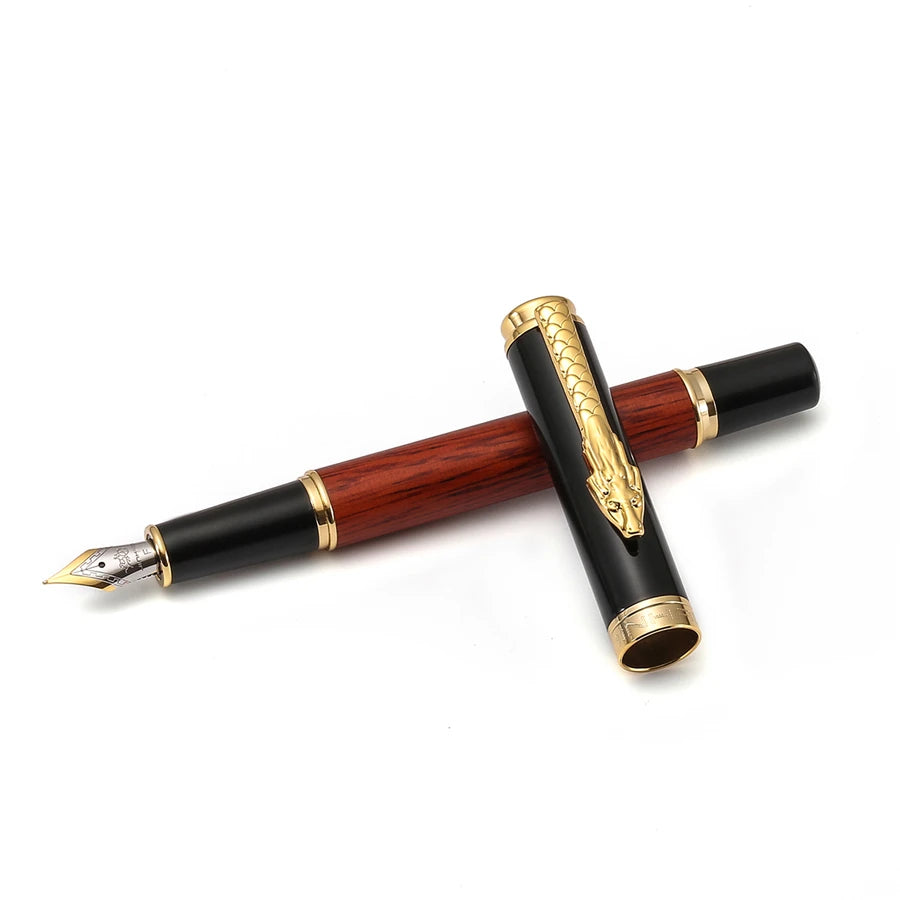 Stylo Plume Jinhao 8802 Luxe Dragon Or - Bois Rétro Signature Bureau Fournitures Scolaires