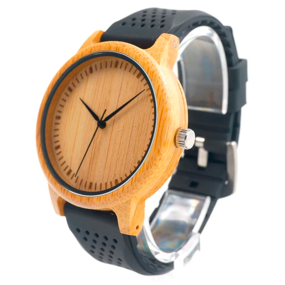 Montre Homme BOBO BIRD Bambou Bois - Montre Écologique Silicone Bracelet Extra