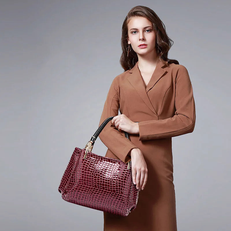 Sac Tote Femme Cuir Crocodile Luxe - Sac Épaule Designer Grande Capacité Shopping