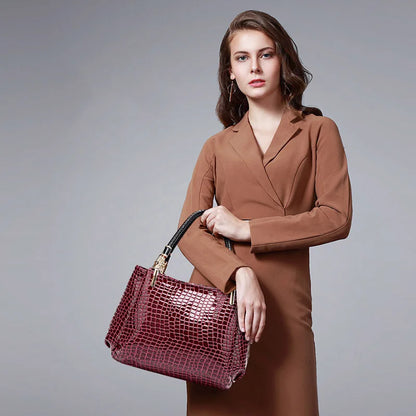 Sac Tote Femme Cuir Crocodile Luxe - Sac Épaule Designer Grande Capacité Shopping