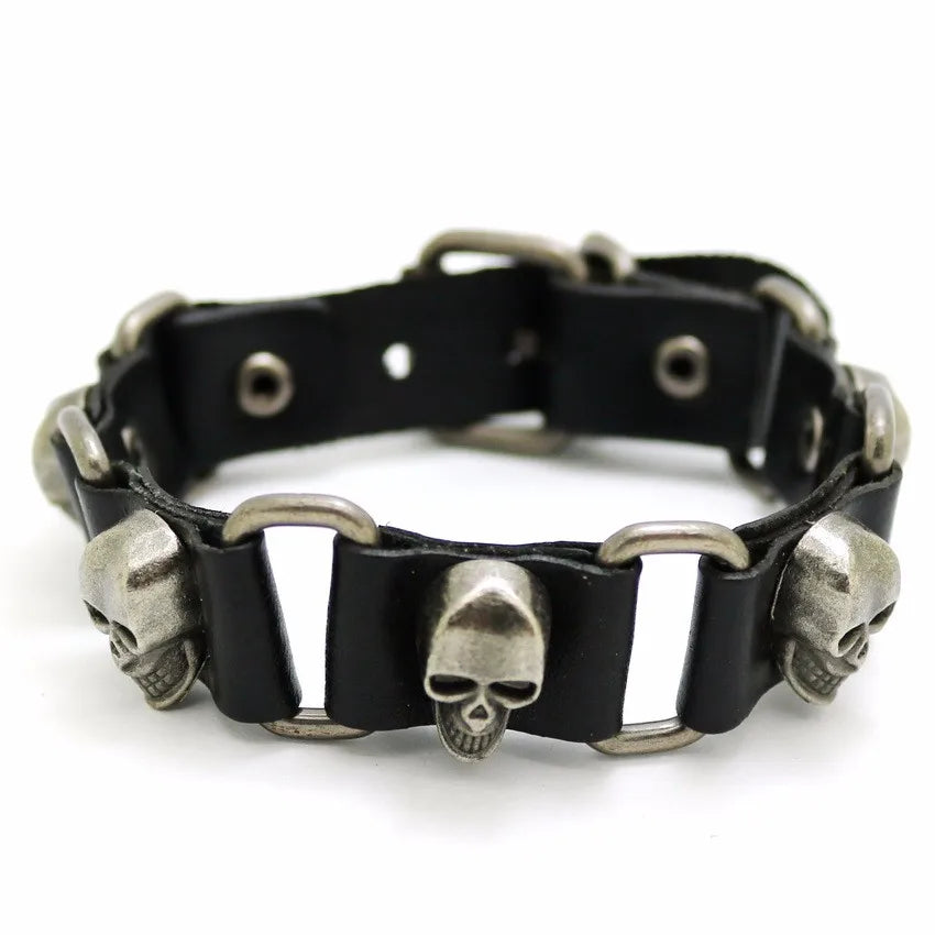 Bracelet Cuir Rétro Punk Croix - Chaîne Argent Tibétain Unisexe