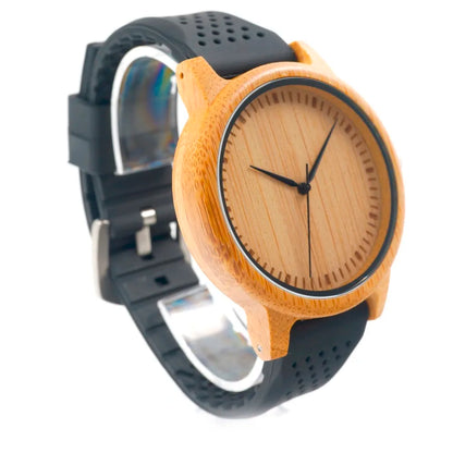 Montre Homme BOBO BIRD Bambou Bois - Montre Écologique Silicone Bracelet Extra