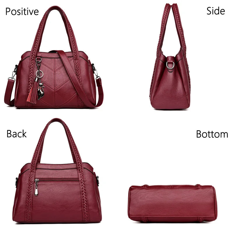 Sac Bandoulière Femme Cuir Vintage - Tote Bag Casual Rétro Élégant