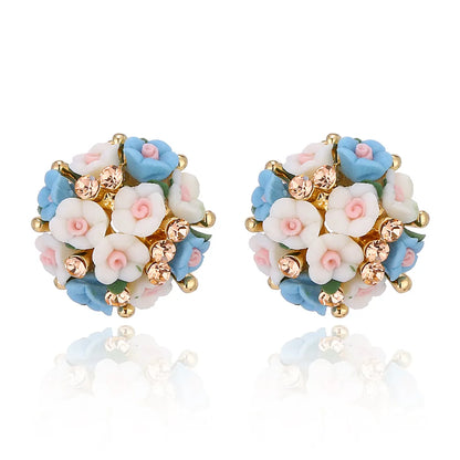 Boucles d'Oreilles Fleur Cristal Rose Blanc - Clous Femme Élégantes - Bijoux Cadeau
