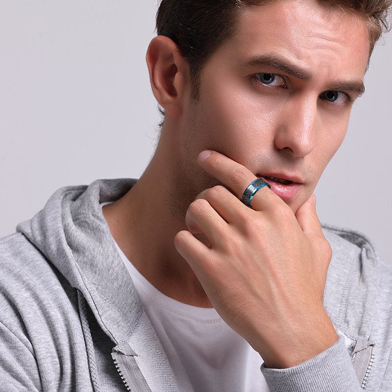 Bague Tungstène Bleu Homme 8mm - Alliance Mariage Fibre Carbone Vnox