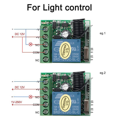 Télécommande RF Sans Fil 433MHz DC12V 10A - Interrupteur Relais 1 Canal LED Domotique