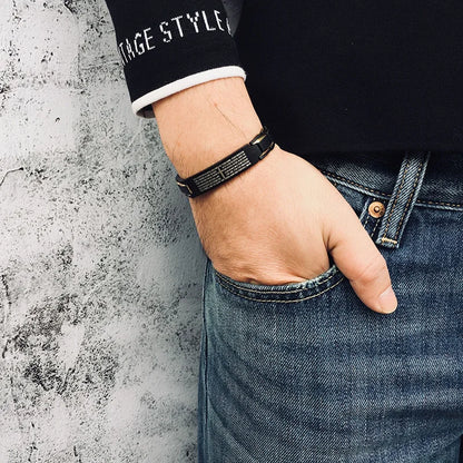 Bracelet Acier Inoxydable Homme Prière Seigneur - Latin Japonais Coréen Araméen Chrétien Religieux