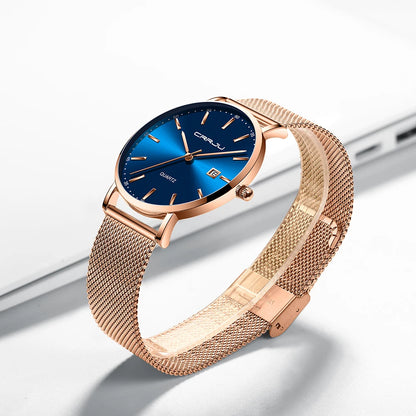 Montre Femme CRRJU Luxe Bracelet Maille Acier - Ultra-Fine Étanche Quartz Élégante