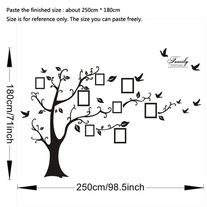 Sticker Mural Arbre Photo 3D 250x180cm - Décalque PVC Noir Famille Décoration Maison