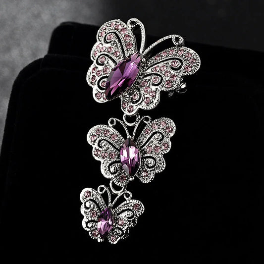 Broche Papillon Cristal Autrichien Vintage - Bijou Argent Antique Femme - Cadeau Noël