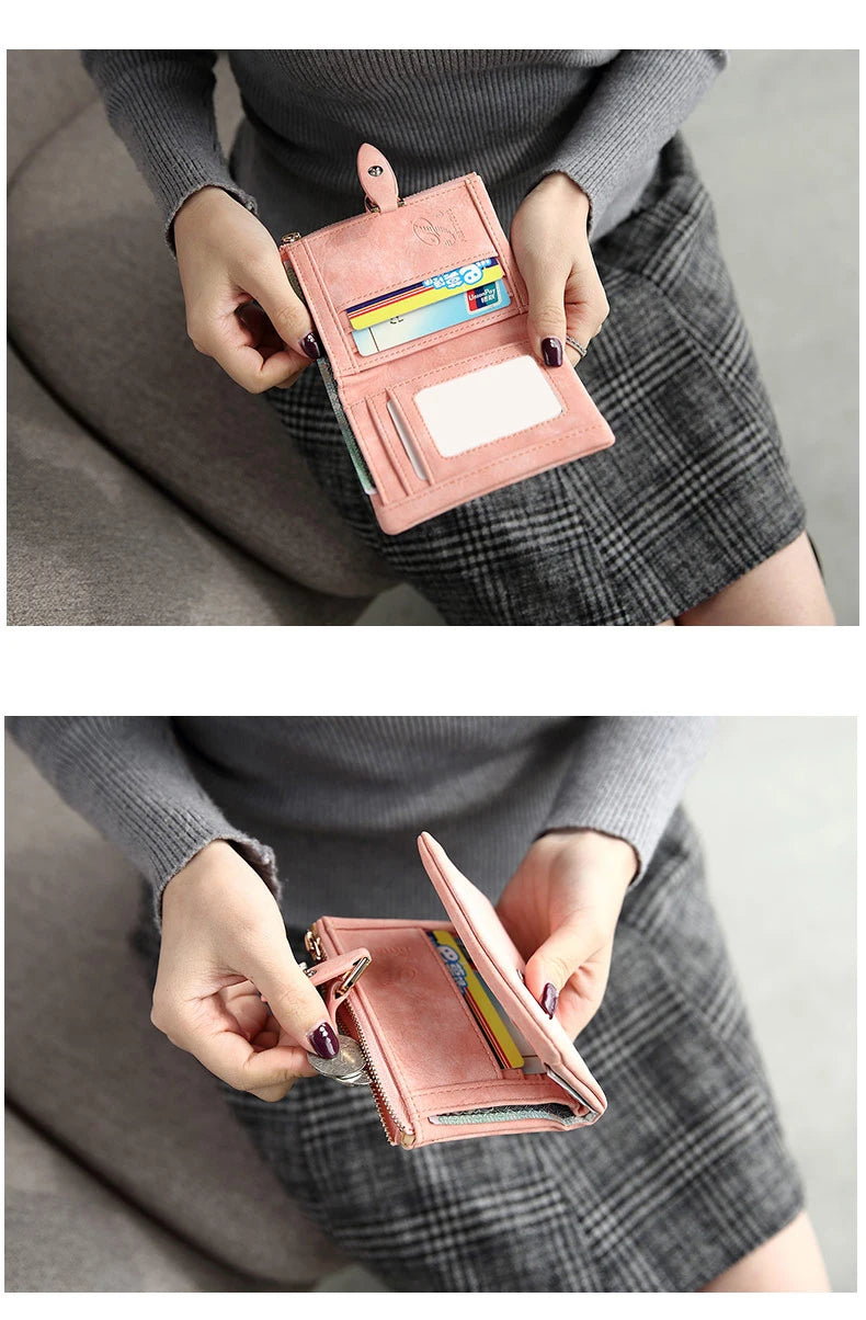 Portefeuille Femme Court Vintage Cuir PU Bouton Pression - Clutch Petit Porte-Monnaie Mat Fashion 2026