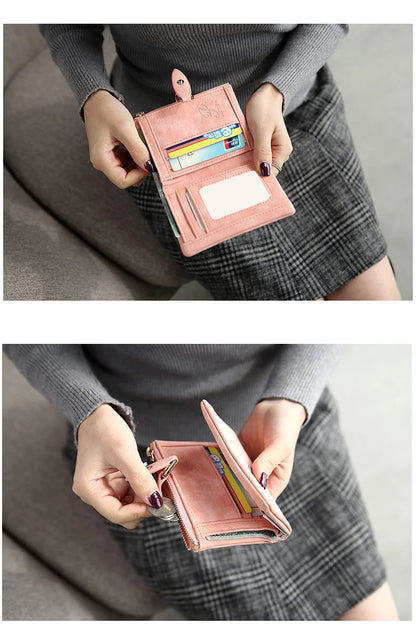 Portefeuille Femme Court Vintage Cuir PU Bouton Pression - Clutch Petit Porte-Monnaie Mat Fashion 2026