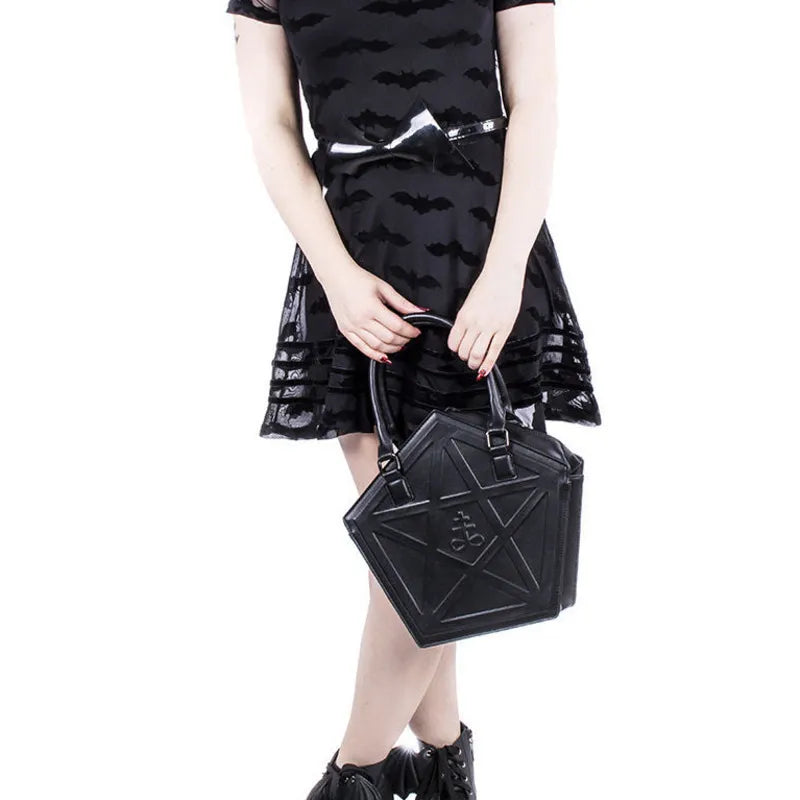 Sac à Main Gothique Pentagramme Punk - Étoile Noir Cuir PU Chaîne Femme