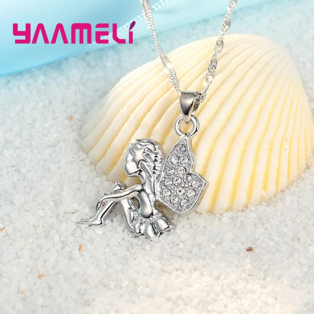 Ensemble Bijoux Argent Sterling 925 Fée - Collier & Boucles d'Oreilles Fille