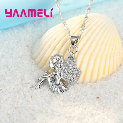 Ensemble Bijoux Argent Sterling 925 Fée - Collier & Boucles d'Oreilles Fille
