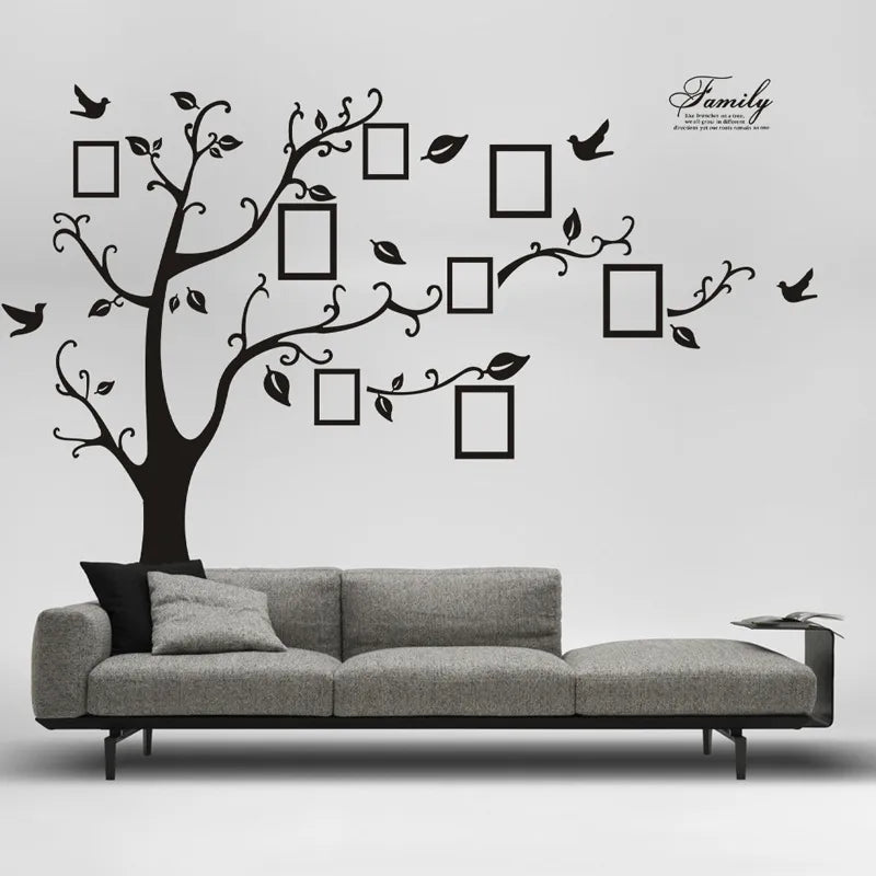 Sticker Mural Arbre Photo 3D 250x180cm - Décalque PVC Noir Famille Décoration Maison