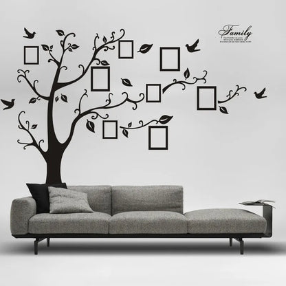 Sticker Mural Arbre Photo 3D 250x180cm - Décalque PVC Noir Famille Décoration Maison