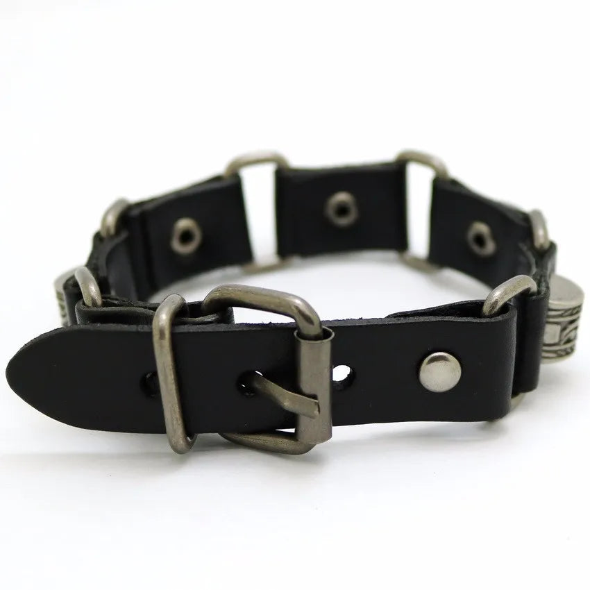 Bracelet Cuir Rétro Punk Croix - Chaîne Argent Tibétain Unisexe