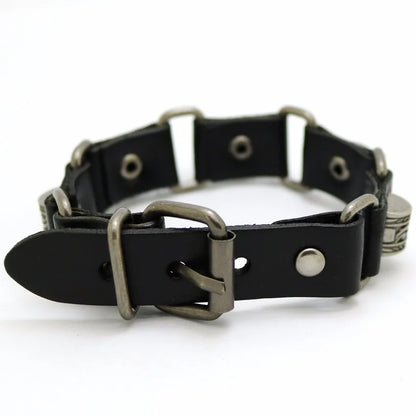Bracelet Cuir Rétro Punk Croix - Chaîne Argent Tibétain Unisexe