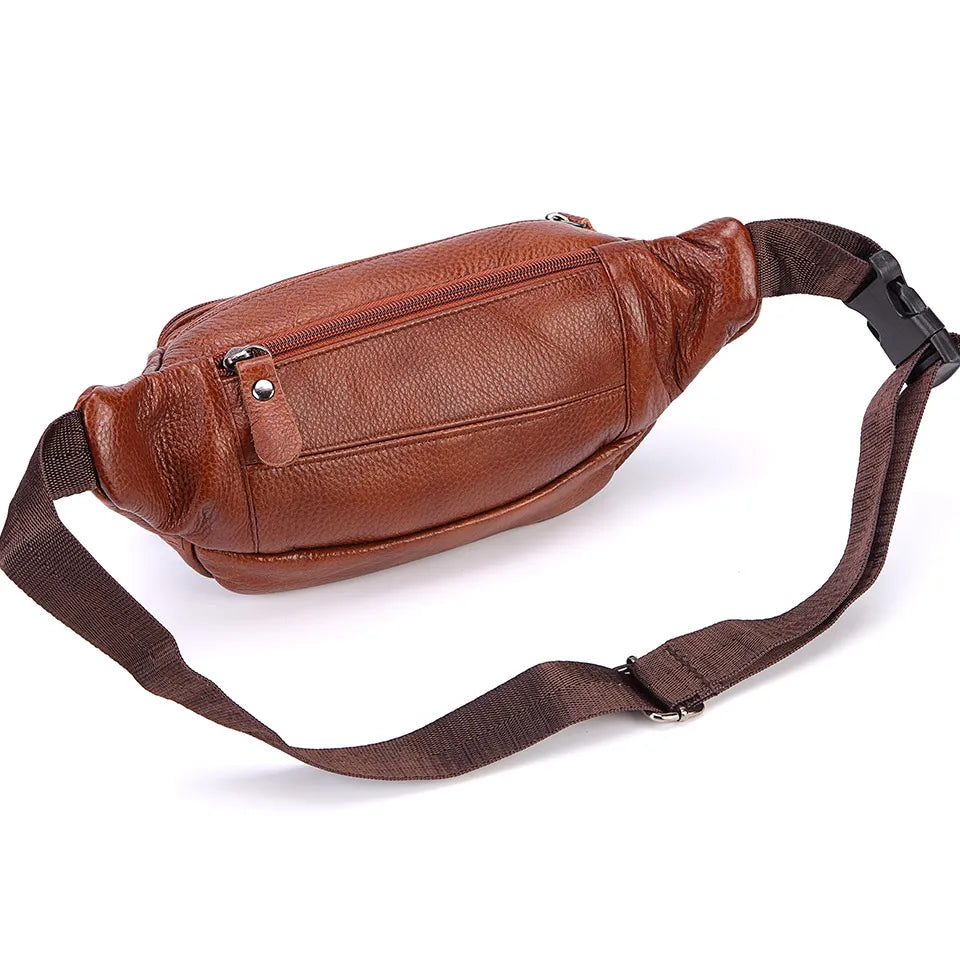 Sac Banane Homme Cuir Véritable Marron - Pochette Ceinture Téléphone Messenger Voyage