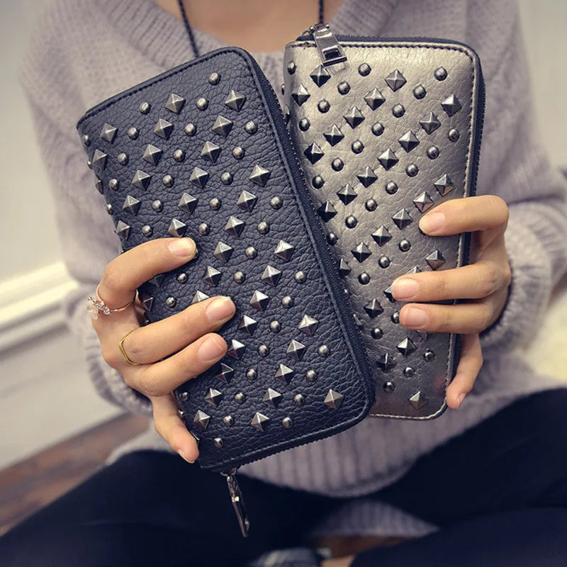 Portefeuille Femme Luxe Rivet Designer - Wallet Cuir Billetera Mujer Argent