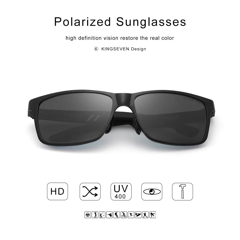 Lunettes Soleil Polarisées KINGSEVEN Homme - Aluminium Magnésium Rectangle Conduite UV400