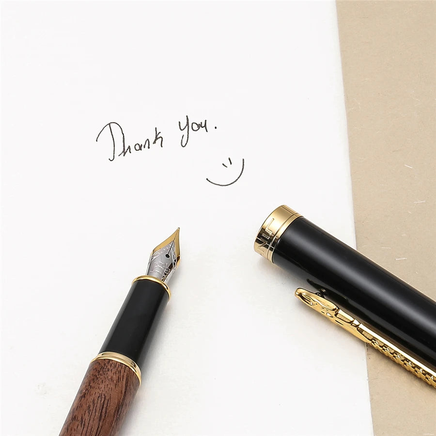 Stylo Plume Jinhao 8802 Luxe Dragon Or - Bois Rétro Signature Bureau Fournitures Scolaires