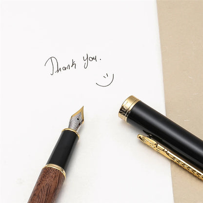 Stylo Plume Jinhao 8802 Luxe Dragon Or - Bois Rétro Signature Bureau Fournitures Scolaires