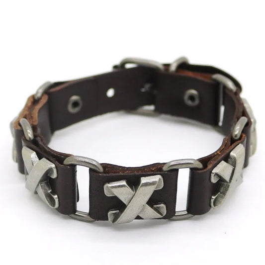 Retro Punk Leather Cross Bracelet - Unisex Tibetan Silver Chain