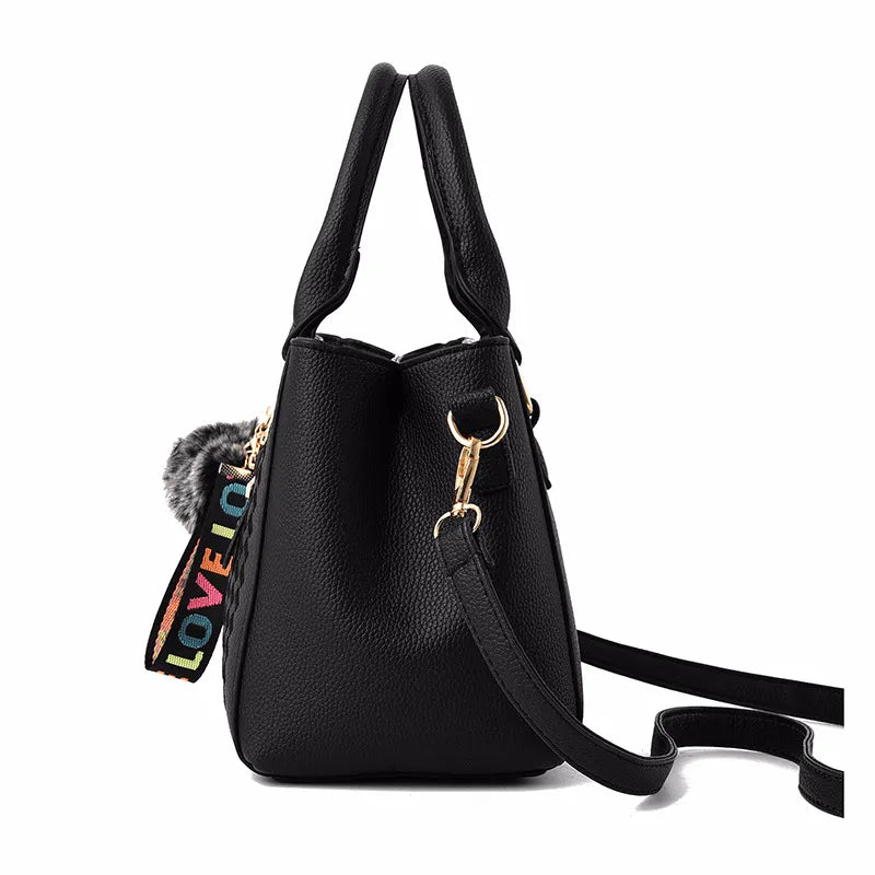Sac Messenger Femme Broderie Cuir Pompon - Sac à Main Bandoulière Élégant