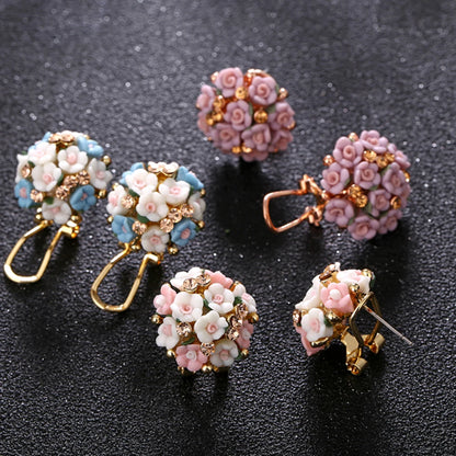 Boucles d'Oreilles Fleur Cristal Rose Blanc - Clous Femme Élégantes - Bijoux Cadeau