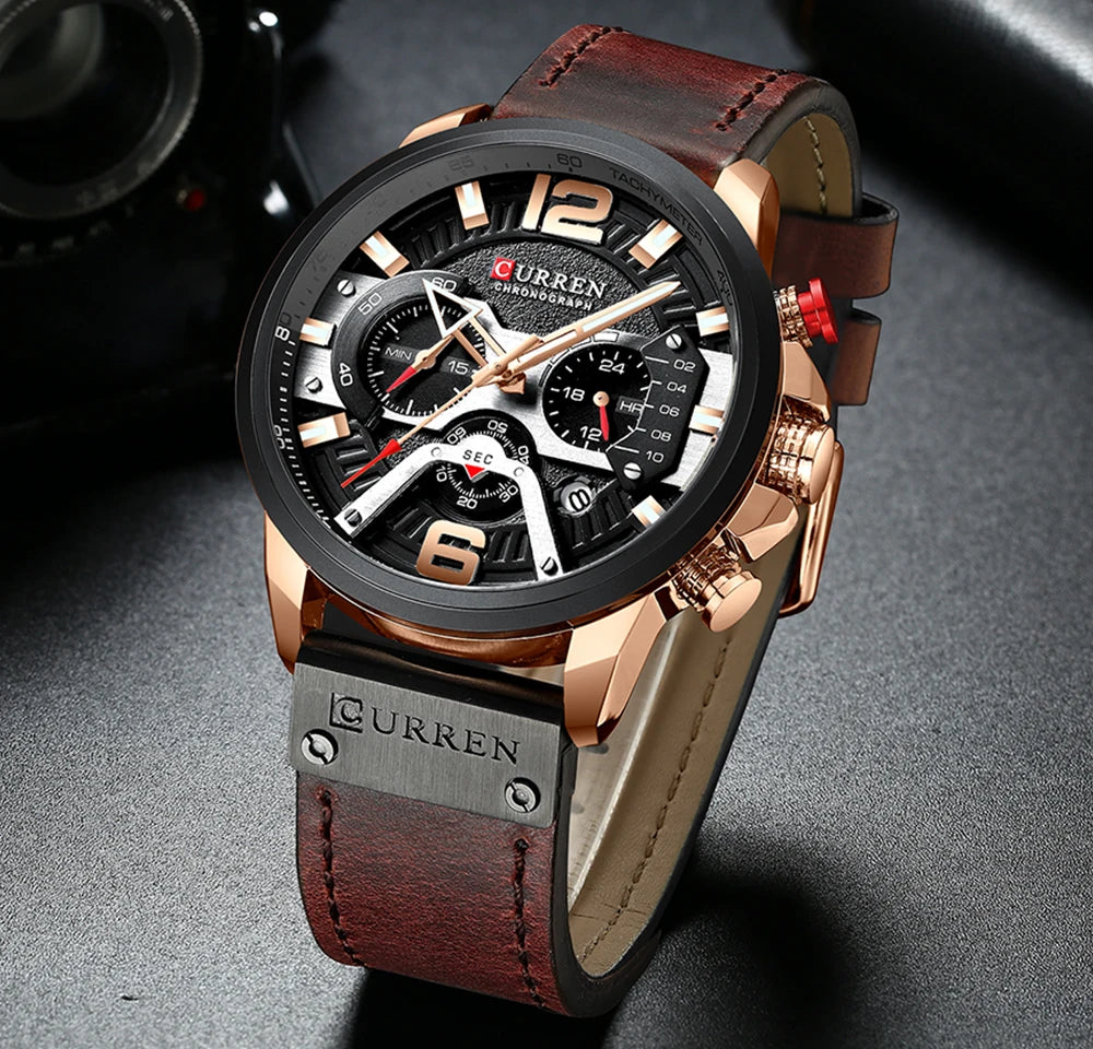 Montre Homme CURREN Cuir Sport Chronographe - Quartz Étanche Luxe Fashion Relogio Masculino