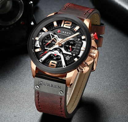 Montre Homme CURREN Cuir Sport Chronographe - Quartz Étanche Luxe Fashion Relogio Masculino