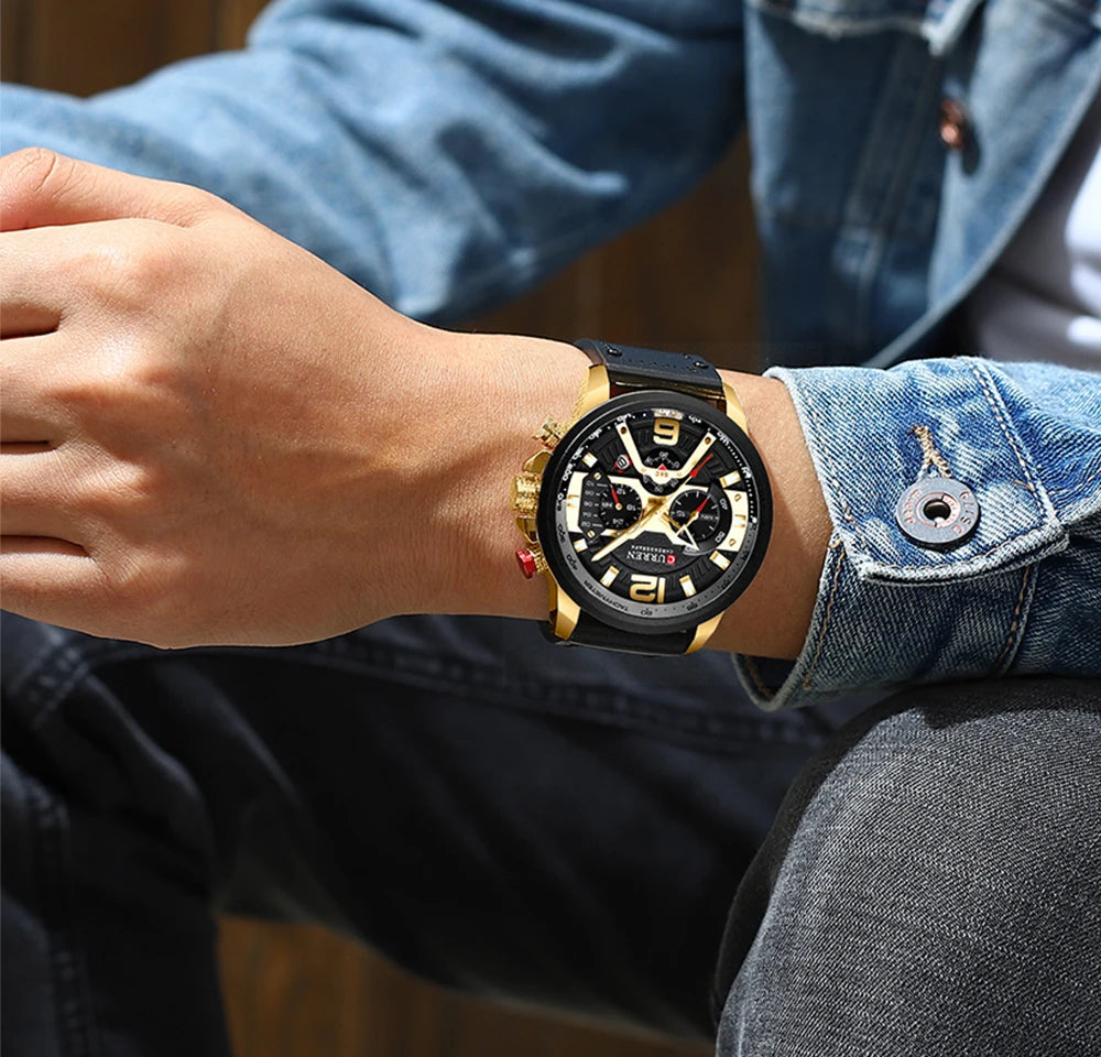 Montre Homme CURREN Cuir Sport Chronographe - Quartz Étanche Luxe Fashion Relogio Masculino