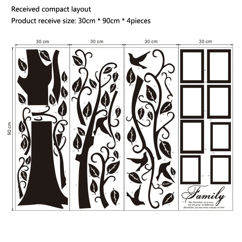 Sticker Mural Arbre Photo 3D 250x180cm - Décalque PVC Noir Famille Décoration Maison