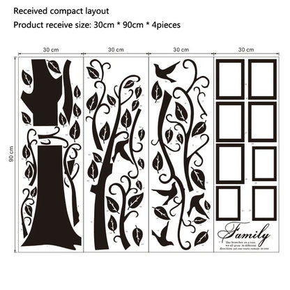 Sticker Mural Arbre Photo 3D 250x180cm - Décalque PVC Noir Famille Décoration Maison