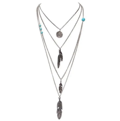Collier Bohème Multicouche Plumes Perles – Sautoir Maxi Tendance