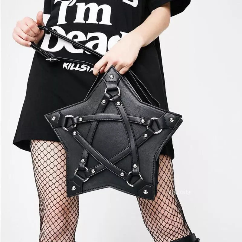 Sac Pentagramme Gothique JIEROTYX Cuir - Bandoulière Dark Punk Designer Unisexe Noir