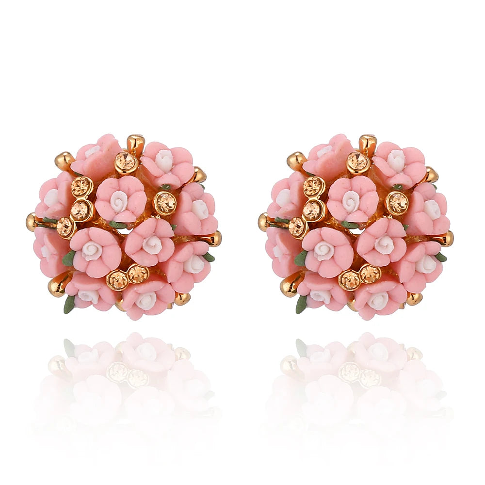 Boucles d'Oreilles Fleur Cristal Rose Blanc - Clous Femme Élégantes - Bijoux Cadeau