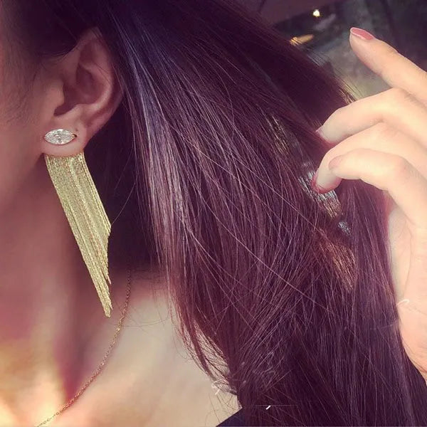Boucles d'Oreilles Pendantes Pompons Métalliques - Longues Franges Femme - Bijoux Soirée
