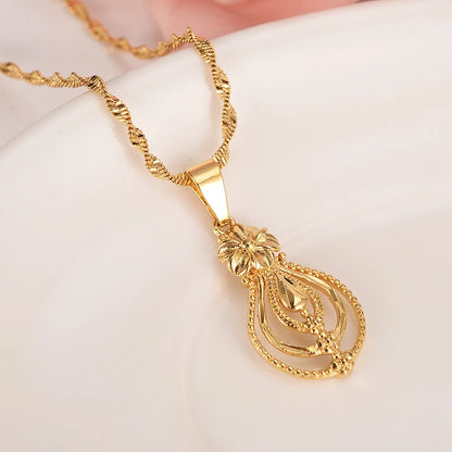 Ensemble Bijoux Éthiopien Fleurs Plaqué Or 24K – Collier Boucles Mariée Africaine