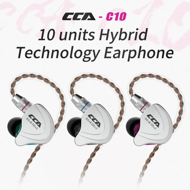 Écouteurs CCA C10 Hybrides 4BA+1DD - Intra-Auriculaires HiFi avec Réduction de Bruit Active