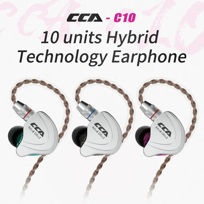 Écouteurs CCA C10 Hybrides 4BA+1DD - Intra-Auriculaires HiFi avec Réduction de Bruit Active