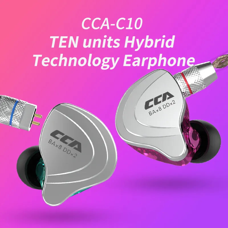 Écouteurs CCA C10 Hybrides 4BA+1DD - Intra-Auriculaires HiFi avec Réduction de Bruit Active