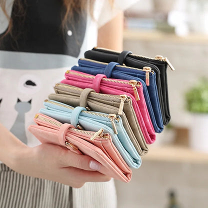 Portefeuille Femme Court Vintage Cuir PU Bouton Pression - Clutch Petit Porte-Monnaie Mat Fashion 2026