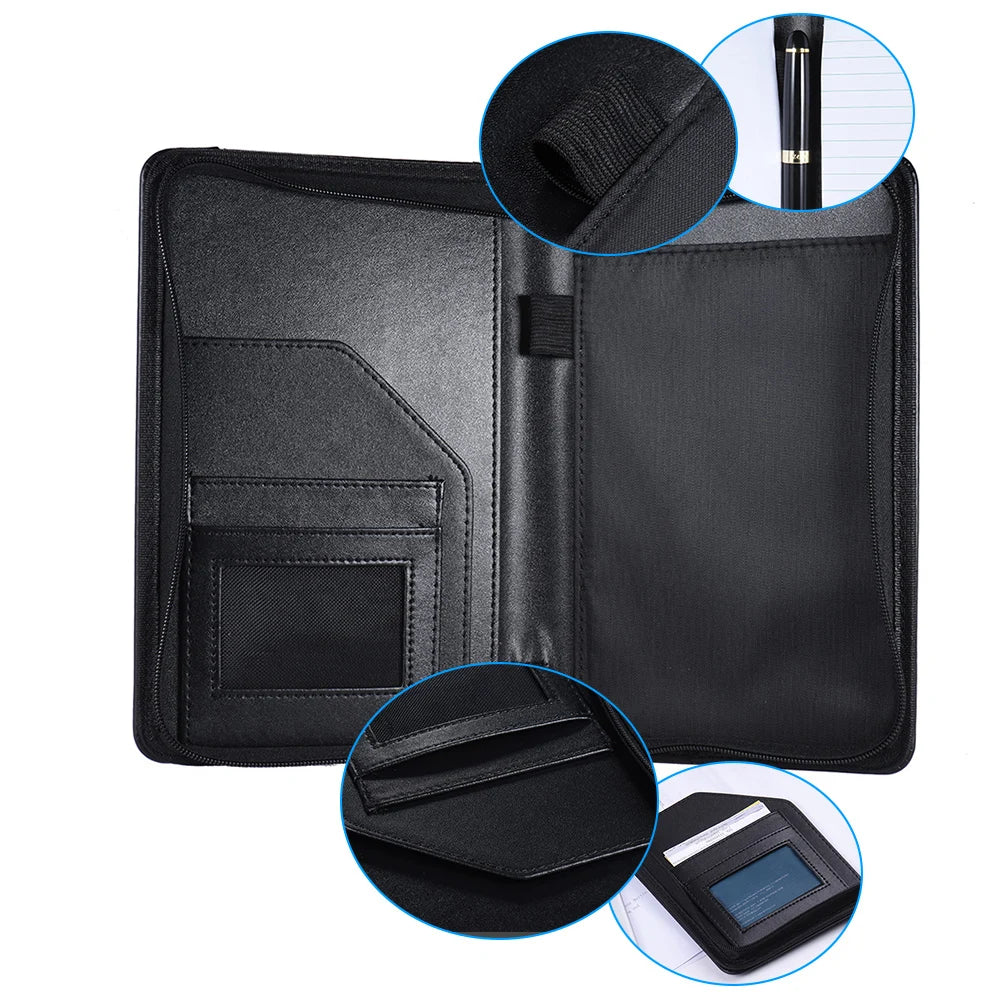 Portfolio d'Affaires A5 Cuir PU - Porte-Documents avec Porte-Cartes et Bloc-Notes