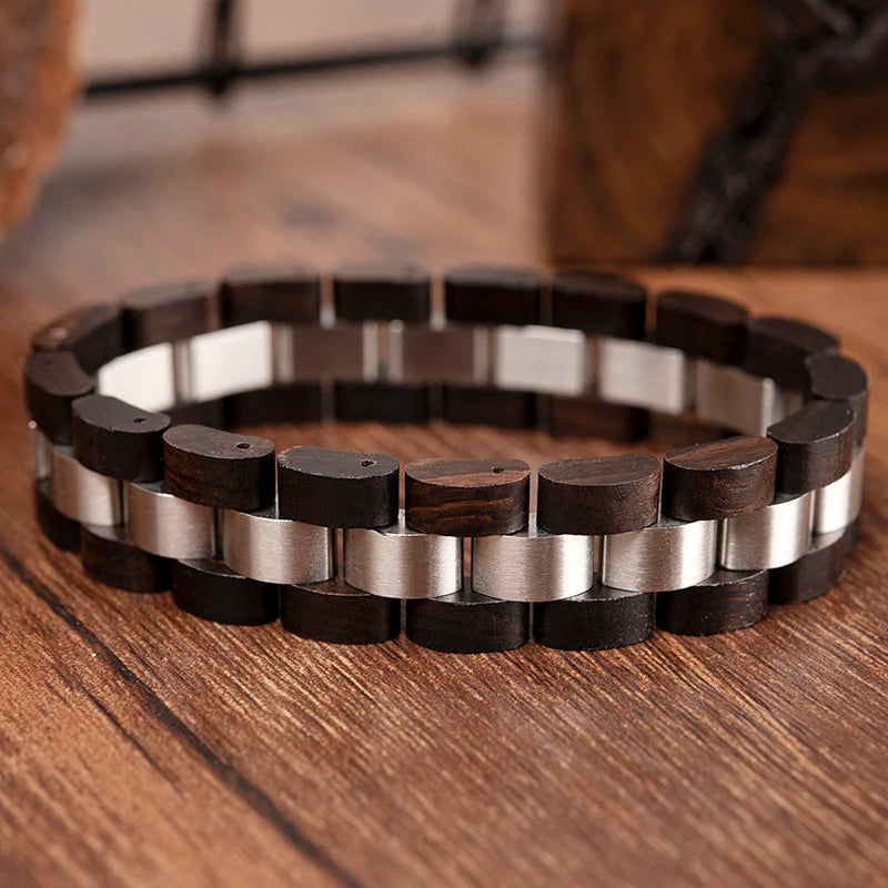 Bracelet Bois BOBO BIRD Ajustable Homme Femme - Chêne Noir 12mm Charm Bangle Pulsera Cadeau