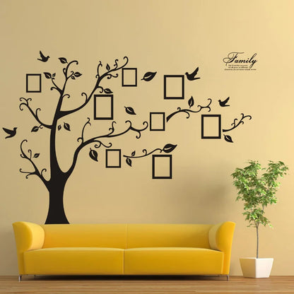 Sticker Mural Arbre Photo 3D 250x180cm - Décalque PVC Noir Famille Décoration Maison